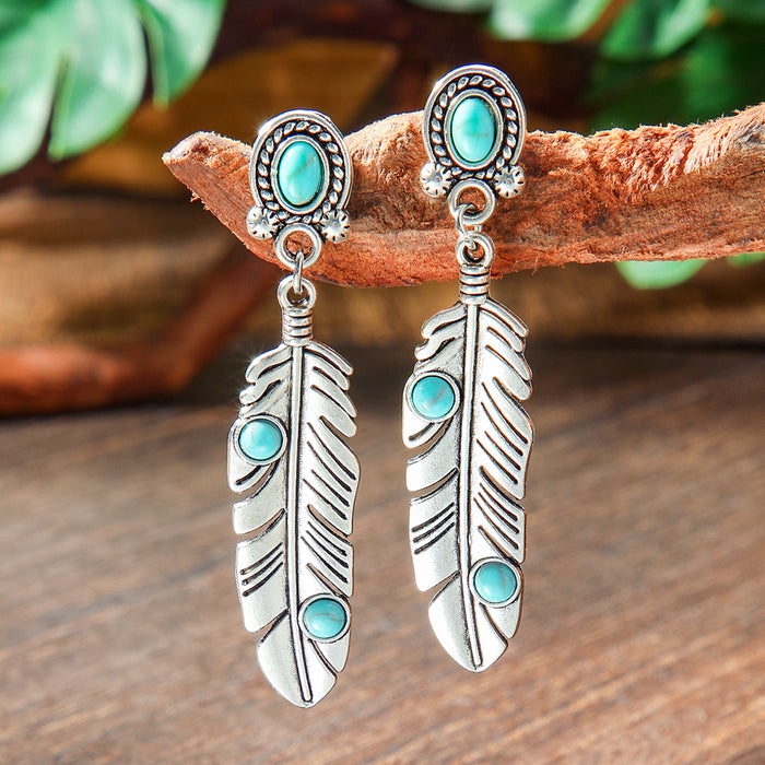 Wholesale 2pcs geometric metal turquoise bohemian earrings