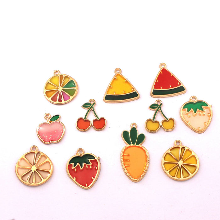 Wholesale 10pcs Personalized Transparent Hollow Fruit Alloy Oil Dropping Earrings Pendant Keychain Pendant Accessories