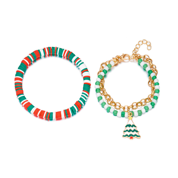 Wholesale Christmas Bracelet Cartoon Red and Green Contrast  Christmas Tree Snowflake Pendant Bracelet