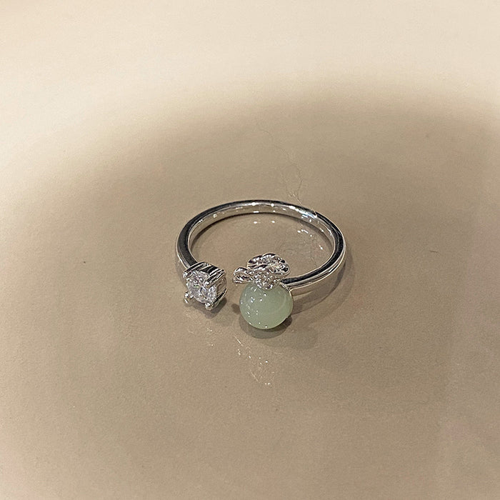 Wholesale Imitation Jade Marrow Butterfly Ring, Rotating Four Leaf Clover Flower Style, Stacked with Finger Ring