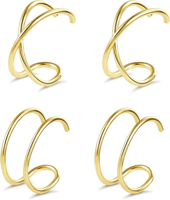 Wholesale Geometric white zircon ear bone clip without ear hole, copper plated with real gold, simple ear clip