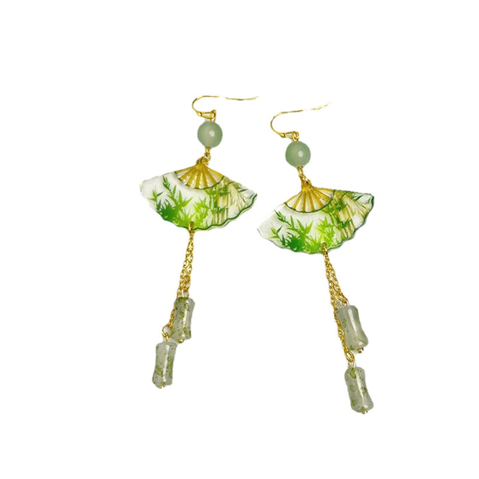 Wholesale Transparent folding fan earrings, female niche bamboo knot earrings, earrings and accessories