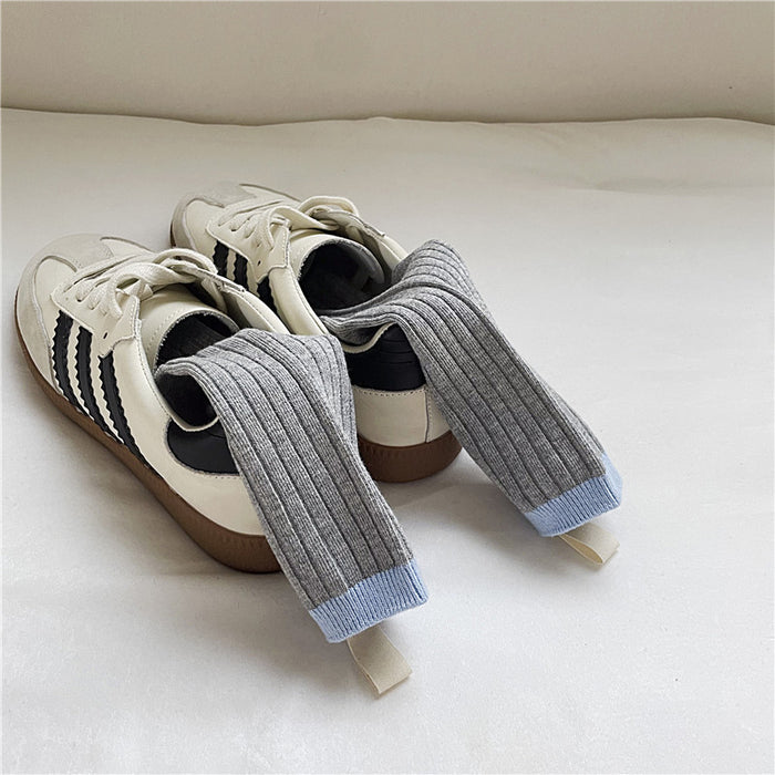 Wholesale Color blocking fabric standard socks, college style versatile pile socks, trendy cotton socks