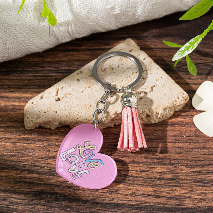 Wholesale Acrylic heart keychain pendant with slogan perfect for Mother' s Day gift,  love you luggage charm