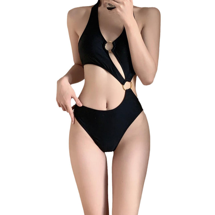 Wholesale Black sexy high waisted one-piece summer vacation, high-end swimsuit, hot spring