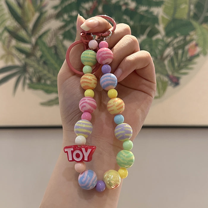 Wholesale DIY Handmade Beaded Keychain Pendant with Colorful Round Beads for Students, School Backpacks, Car Keychains