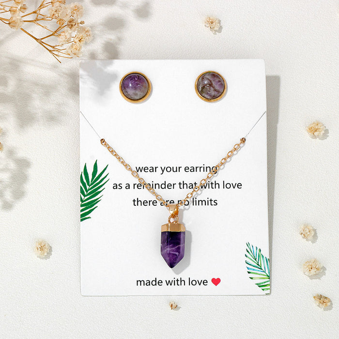 Wholesale Stone bead stud earrings and 18k gold necklace set 2 pieces available in multiple colors