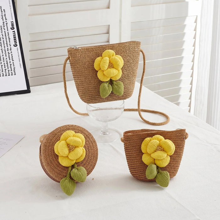Wholesale Handwoven Paper Beach Bag Pink Camellia-Milky White Cute Style