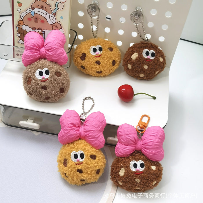 Wholesale Cute Creative Bow Cookie Pendant Cute Fun Biscuit Plush Doll Keychain Bag Car Pendant Decoration