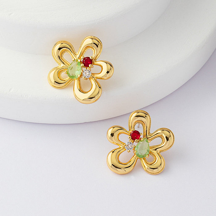 Wholesale Light luxury hollowed out flower earrings, new zircon earrings, high-end niche design