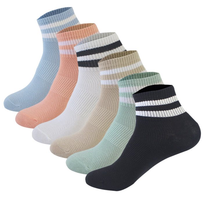 Wholesale Sports socks, thin mesh boat socks, striped short tube socks, breathable cotton socks