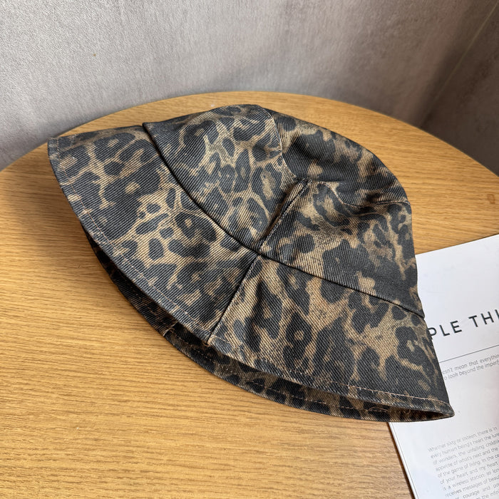 Wholesale Retro leopard print fisherman hat, personalized, versatile, casual, no makeup sun visor hat