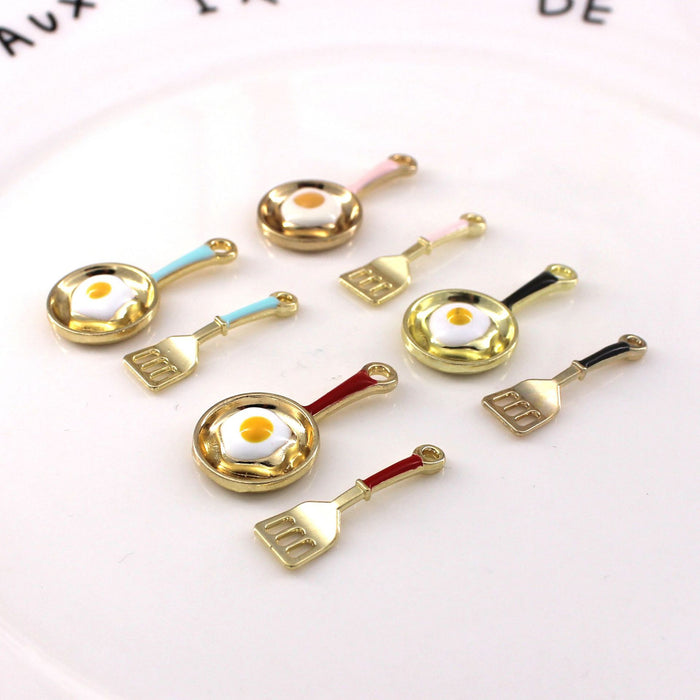 Wholesale 10pcs  jewelry accessories alloy color oil pan fried egg spatula earrings pendant key pendant