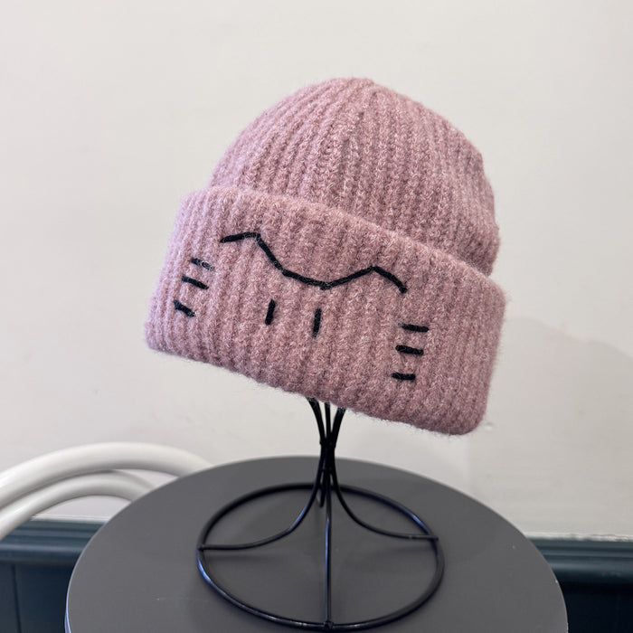 Wholesale Cute kitten embroidered knitted hat