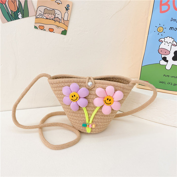 Wholesale Straw Bag  Children's Bag Three-dimensional Flower Crossbody Bag Straw Bag Women's Coin Purse