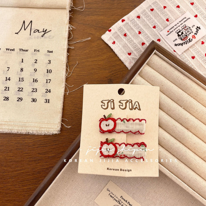 Wholesale New handmade fabric floral hair clip, cute apple cherry floral hair clip, versatile plaid hair accessory