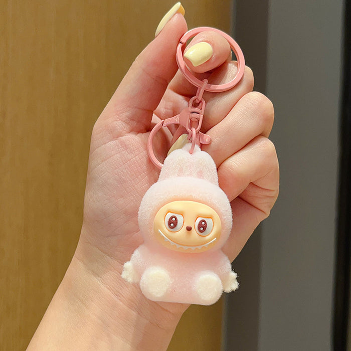 Wholesale Flocked cartoon keychain,  cute 3D figurine,  backpack accessory