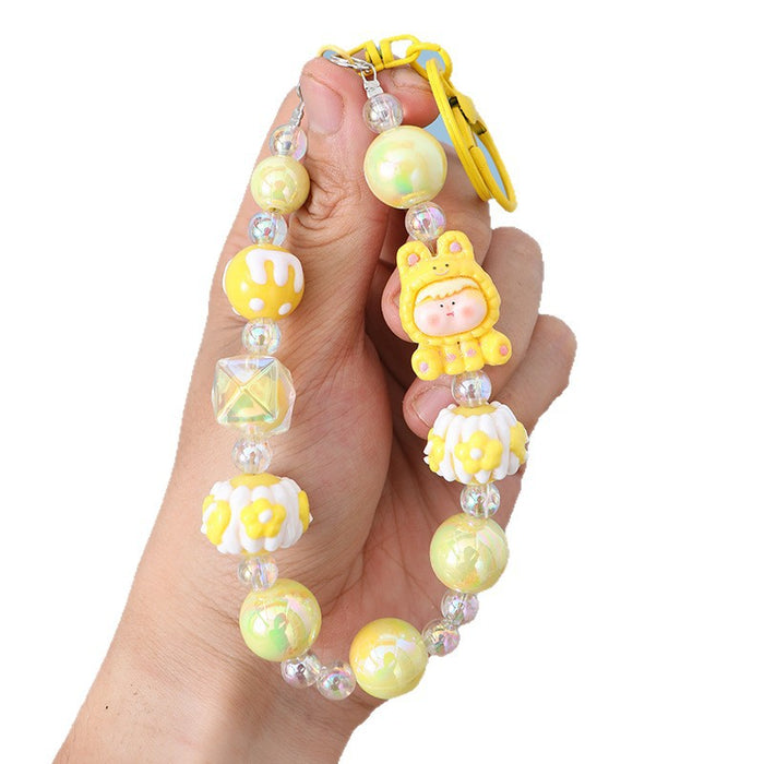 Wholesale Acrylic Bead Keychain Cute Cartoon Pink Phone Strap Decorative Accessory MOQ≥2