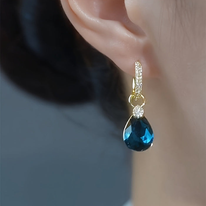 Wholesale Blue water drop glass earrings new style temperament design earrings