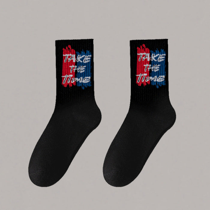 Wholesale 5pcs White socks men' s mid-calf socks autumn and winter basketball socks couple stockings black and white sports socks