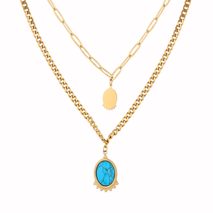 Wholesale stainless steel natural turquoise necklace