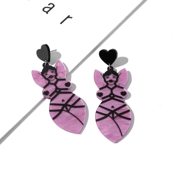 Wholesale Funny and exaggerated pink heart acrylic earrings