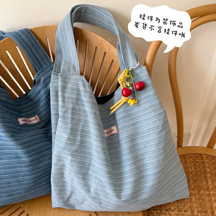 Wholesale Striped denim shoulder bag, commuting portable shopping bag