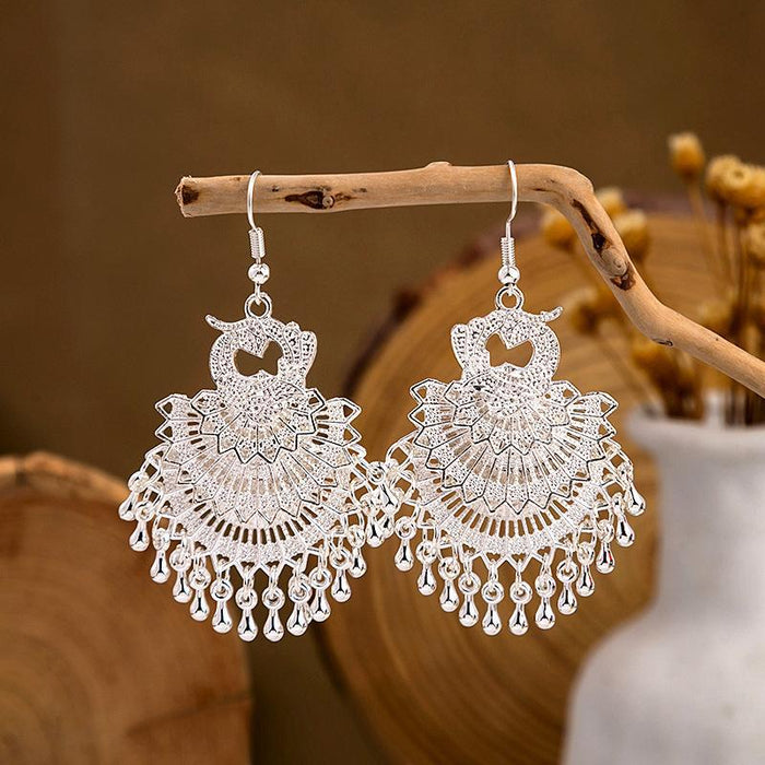 Wholesale Cloisonne Peacock earrings  silver minority totem Phoenix bell earrings