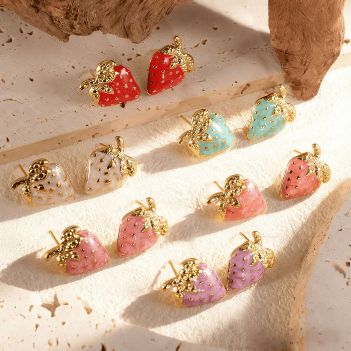 Wholesale strawberry stud earrings gold stud earrings