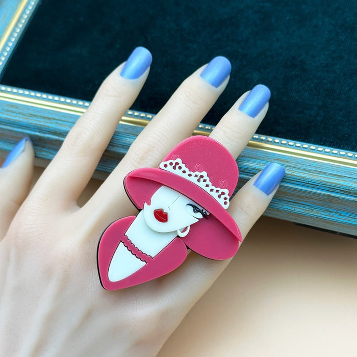 Wholesale Hat Girl Ring Acrylic Character Ring