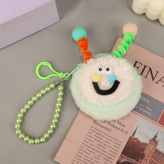 Wholesale Plush Coin Purse Cute Cartoon Round Macaron Pink Bag Charm For Bluetooth Earphones Gift Boutique Street Style