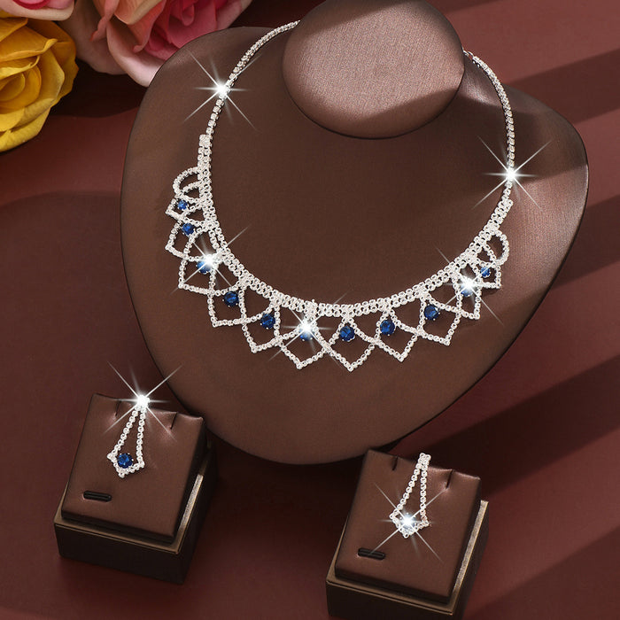 Wholesale Jewelry Wedding Zircon Super Sparkling Water Drop Luxury Necklace Earrings Three Piece Set Wholesale Jewelry