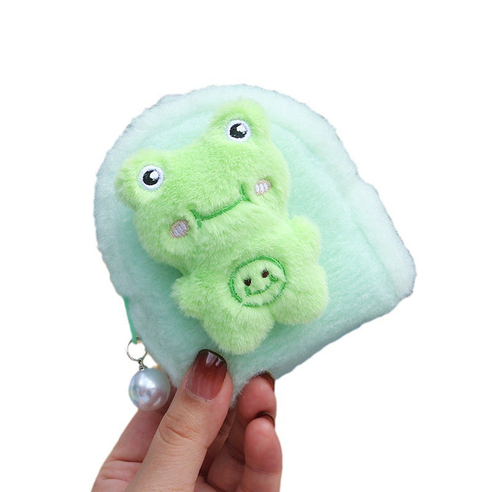 Wholesale Trendy Plush Animal Backpack Coin Purse Light Green Zipper Pouch Gift