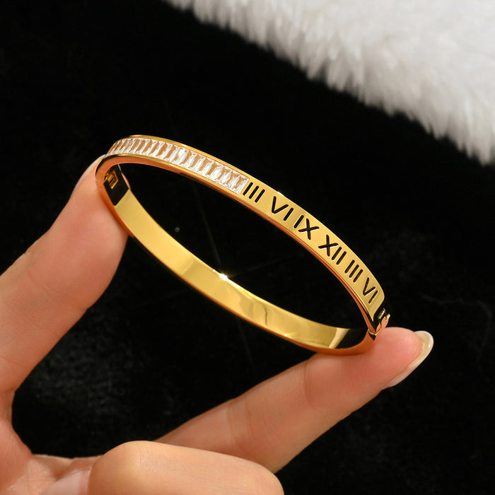 Wholesale Gold Tone Titanium Steel  Bangle Set With Rhinestone Row Trendy Jewelry Accessory For Party Or Everyday Gift