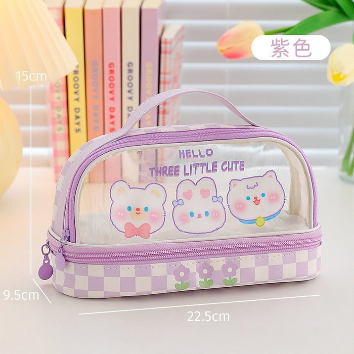 Wholesale Transparent Pencil Case for Girls Cute Rabbit Design Large Capacity Stationery Bag