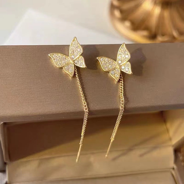 Wholesale Versatile and exquisite temperament, full diamond butterfly zirconium earrings with a design sense and earrings