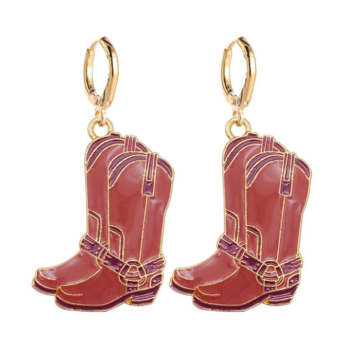 Wholesale Bull Head Pink Hat Cowboy Boots Alloy Earrings JDC-ES-Chengy039