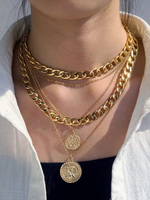 Wholesale Multi-Layer Sun Pendant Necklace Gold Alloy Trendy Fashion Accessory