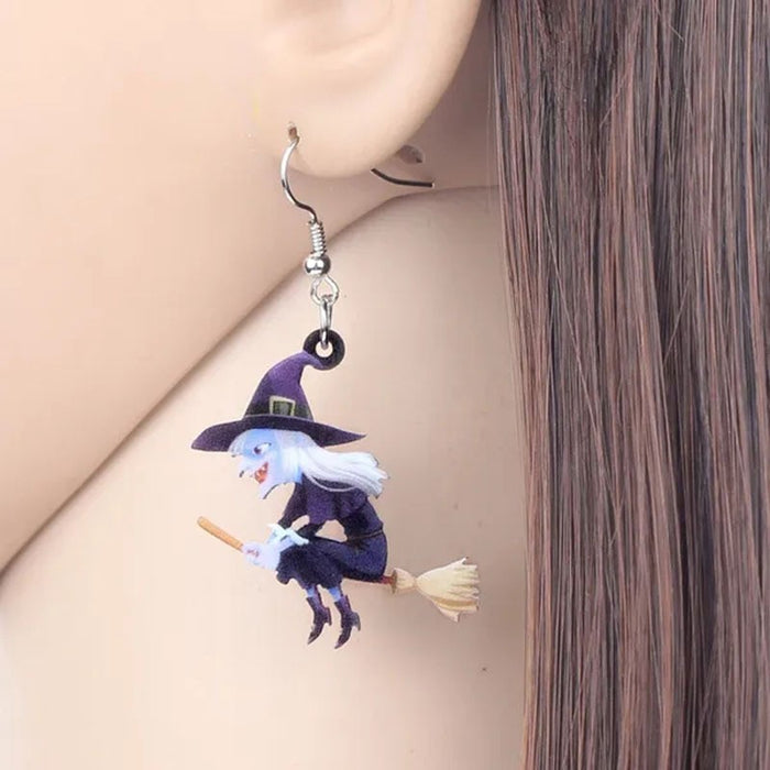 Wholesale  cartoon broom witch dangling earrings personality earrings  party decoration Gothic style