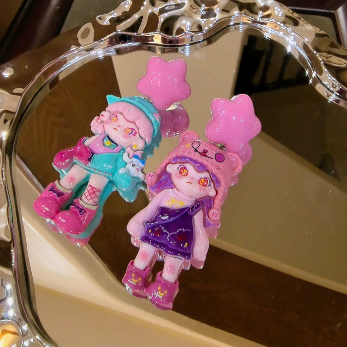 Wholesale Cute cartoon girl original handmade niche design silver needle earrings