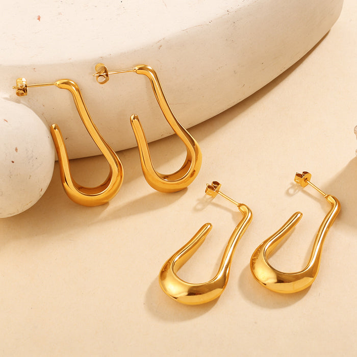Wholesale U-Shaped Gold-Plated Stainless Steel Openwork Earrings