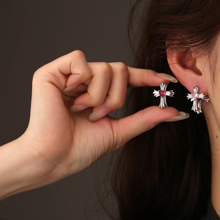 Wholesale New minimalist and niche double-sided cross ear buckle with a high-end feel and versatile temperament. Earrings and accessories wholesale