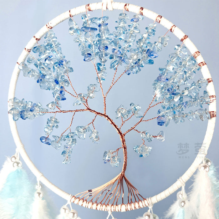 Wholesale Iron Hoop Cotton Thread Feather Handmade Dreamcatcher with Crystal Stones Tree of Life MOQ≥2