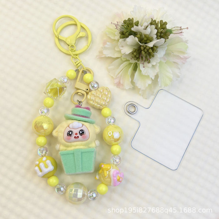 Wholesale Flocking sitting funny colorful beaded mobile phone chain keychain bag doll pendant accessories