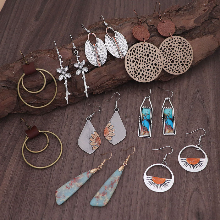 Wholesale Vintage bronze circle leather earrings