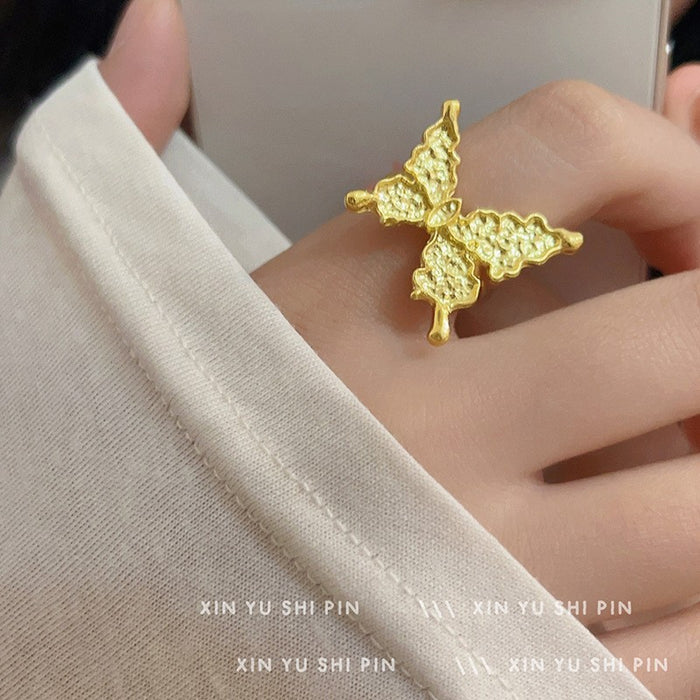 Wholesale Gold butterfly ring, niche design, light luxury temperament, fashionable and versatile flower ring