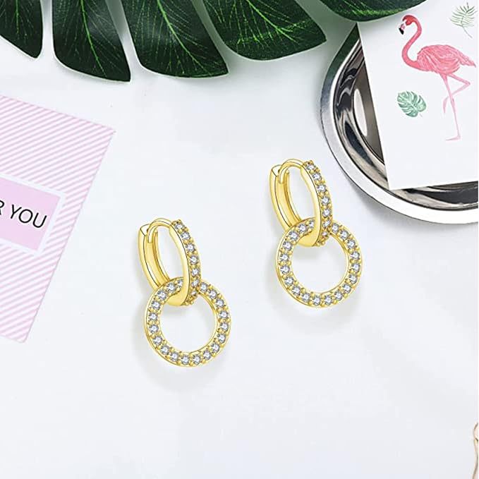 Wholesale Fashion, personality, trend, simple zircon double ring design earrings, niche, high-end accessories wholesale