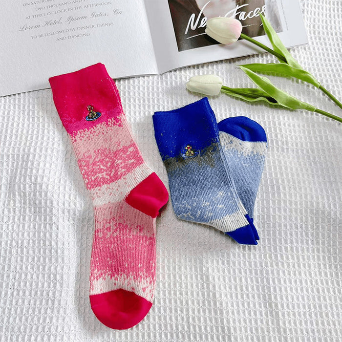 Wholesale Embroidered women's socks solid color double needle tube versatile stacking socks