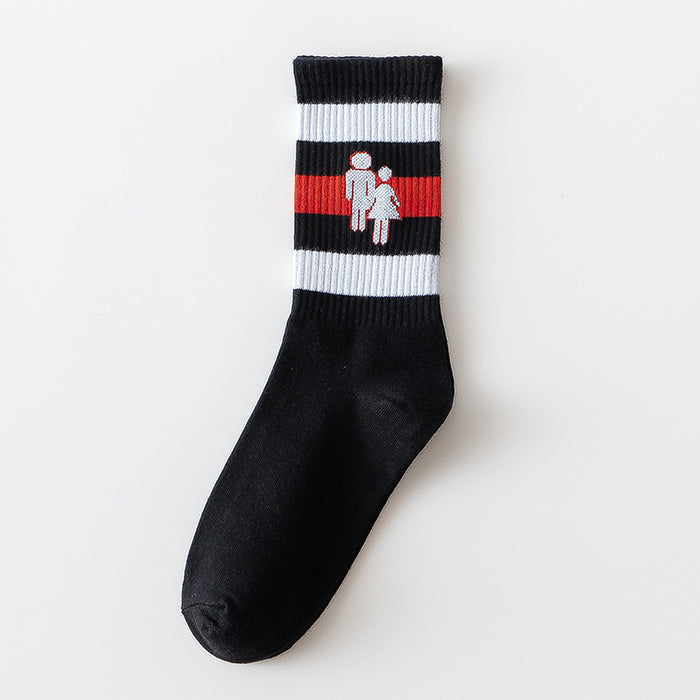 Wholesale Small niche design, striped cotton socks, college style high top socks, unisex