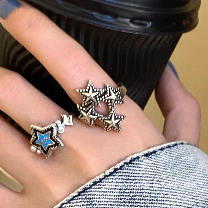 Wholesale Vintage vintage niche star ring with adjustable opening ring, dark punk index finger ring, men's and women's ring sets